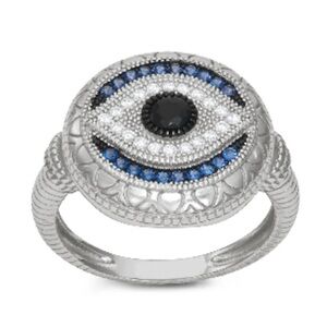 Contessa Di Capri Evil Eye Ring Sterling Silver Cubic Zirconia Statement Size 7